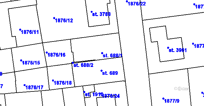 Parcela st. 688/1 v KÚ Humpolec, Katastrální mapa