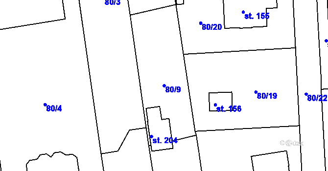 Parcela st. 80/9 v KÚ Rozkoš u Humpolce, Katastrální mapa