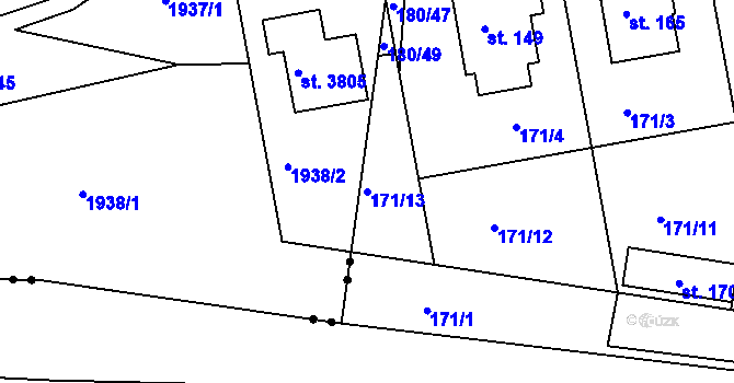 Parcela st. 171/13 v KÚ Rozkoš u Humpolce, Katastrální mapa