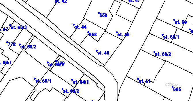 Parcela st. 45 v KÚ Vilémov u Humpolce, Katastrální mapa