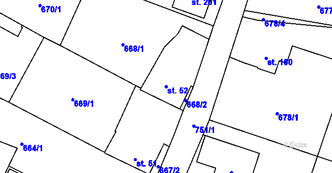 Parcela st. 52 v KÚ Vilémov u Humpolce, Katastrální mapa