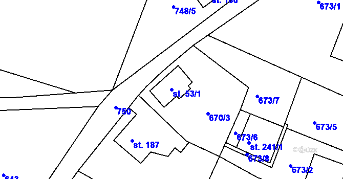 Parcela st. 53/1 v KÚ Vilémov u Humpolce, Katastrální mapa
