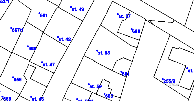Parcela st. 58 v KÚ Vilémov u Humpolce, Katastrální mapa