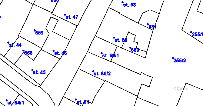 Parcela st. 60/1 v KÚ Vilémov u Humpolce, Katastrální mapa