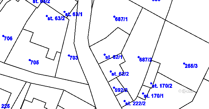 Parcela st. 62/1 v KÚ Vilémov u Humpolce, Katastrální mapa