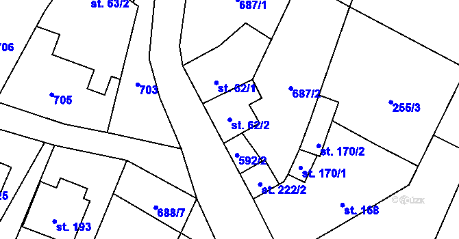 Parcela st. 62/2 v KÚ Vilémov u Humpolce, Katastrální mapa