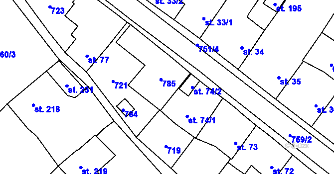 Parcela st. 75 v KÚ Vilémov u Humpolce, Katastrální mapa