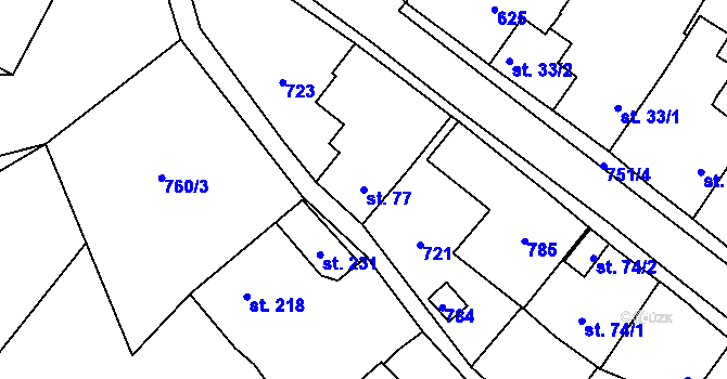 Parcela st. 77 v KÚ Vilémov u Humpolce, Katastrální mapa
