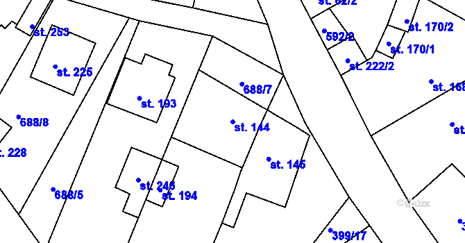 Parcela st. 144 v KÚ Vilémov u Humpolce, Katastrální mapa
