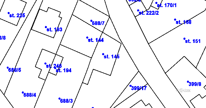 Parcela st. 145 v KÚ Vilémov u Humpolce, Katastrální mapa