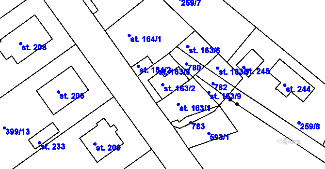 Parcela st. 163/2 v KÚ Vilémov u Humpolce, Katastrální mapa