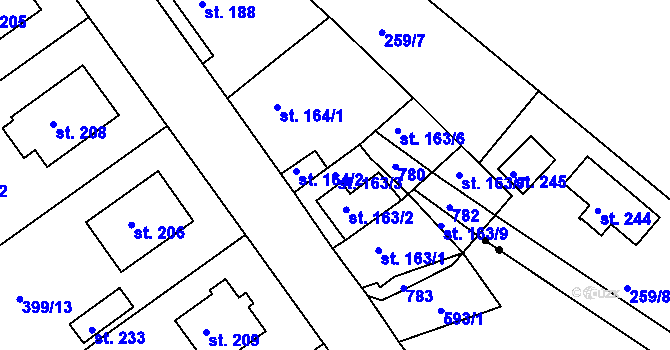 Parcela st. 163/3 v KÚ Vilémov u Humpolce, Katastrální mapa