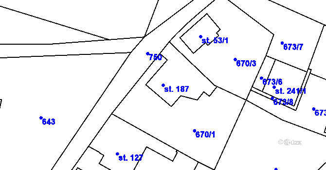 Parcela st. 187 v KÚ Vilémov u Humpolce, Katastrální mapa