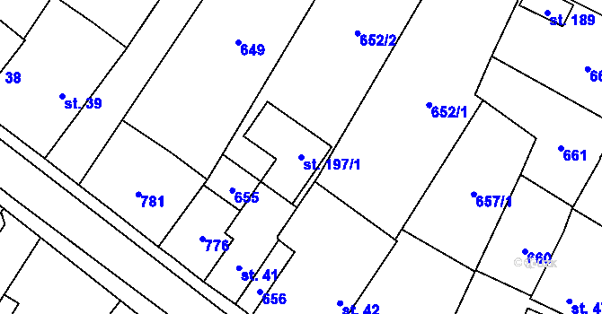 Parcela st. 197/1 v KÚ Vilémov u Humpolce, Katastrální mapa