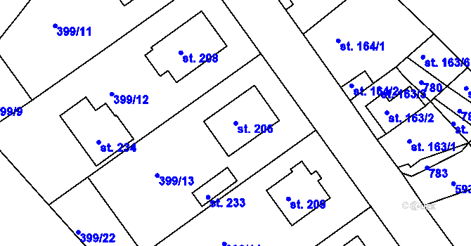 Parcela st. 206 v KÚ Vilémov u Humpolce, Katastrální mapa