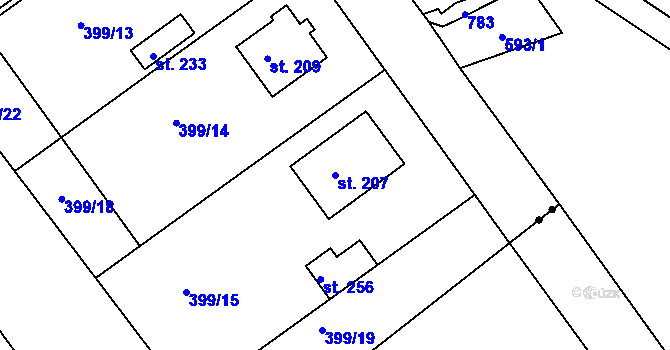 Parcela st. 207 v KÚ Vilémov u Humpolce, Katastrální mapa