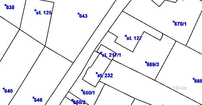 Parcela st. 217/1 v KÚ Vilémov u Humpolce, Katastrální mapa