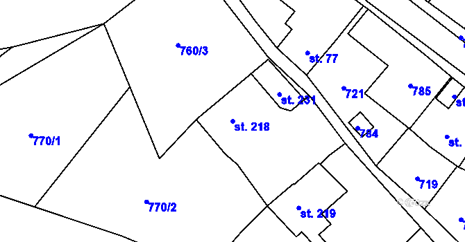 Parcela st. 218 v KÚ Vilémov u Humpolce, Katastrální mapa