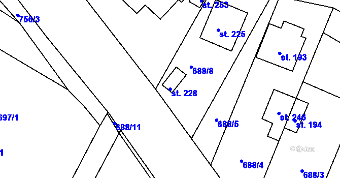 Parcela st. 228 v KÚ Vilémov u Humpolce, Katastrální mapa