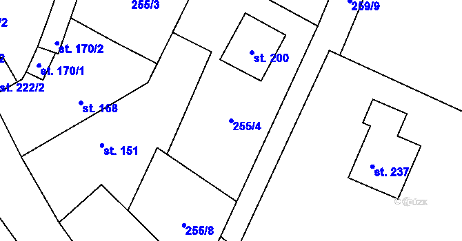Parcela st. 255/4 v KÚ Vilémov u Humpolce, Katastrální mapa