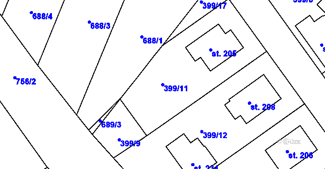 Parcela st. 399/11 v KÚ Vilémov u Humpolce, Katastrální mapa