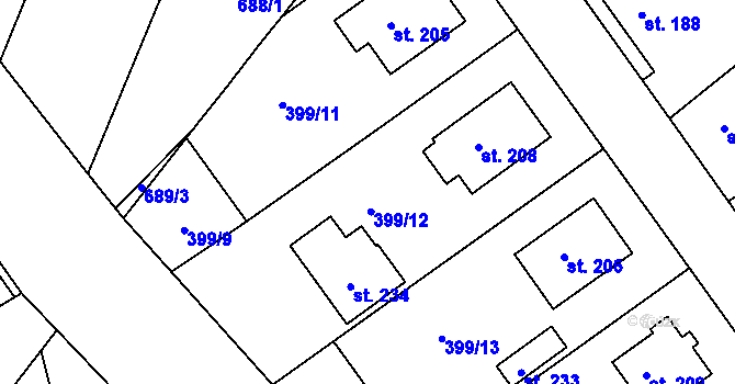 Parcela st. 399/12 v KÚ Vilémov u Humpolce, Katastrální mapa