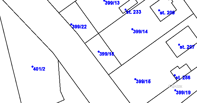 Parcela st. 399/18 v KÚ Vilémov u Humpolce, Katastrální mapa
