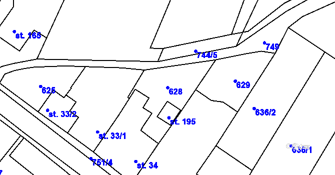 Parcela st. 628 v KÚ Vilémov u Humpolce, Katastrální mapa