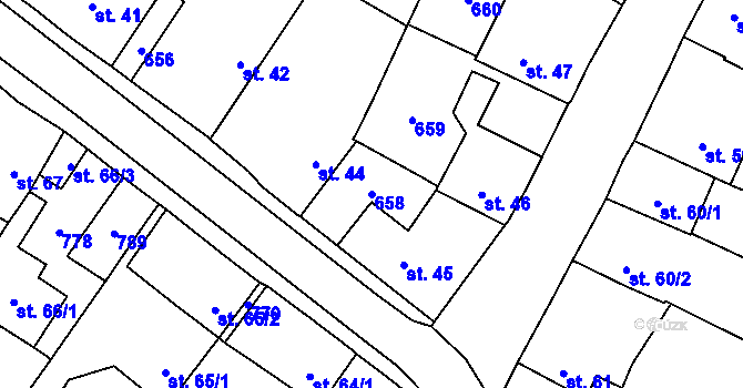 Parcela st. 658 v KÚ Vilémov u Humpolce, Katastrální mapa