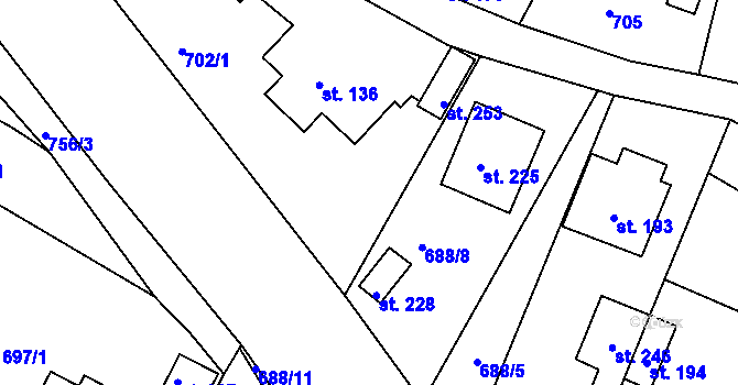 Parcela st. 688/6 v KÚ Vilémov u Humpolce, Katastrální mapa