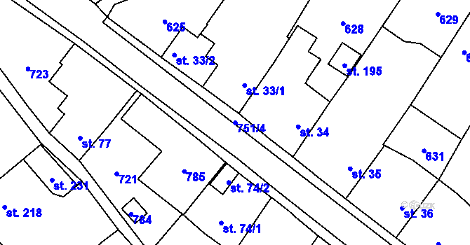 Parcela st. 751/4 v KÚ Vilémov u Humpolce, Katastrální mapa