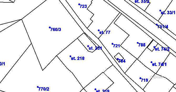 Parcela st. 231 v KÚ Vilémov u Humpolce, Katastrální mapa
