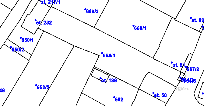 Parcela st. 664/1 v KÚ Vilémov u Humpolce, Katastrální mapa