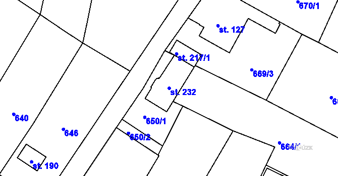 Parcela st. 232 v KÚ Vilémov u Humpolce, Katastrální mapa