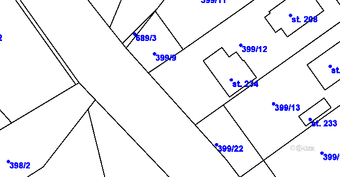 Parcela st. 399/21 v KÚ Vilémov u Humpolce, Katastrální mapa