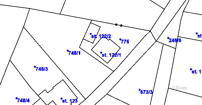 Parcela st. 122/1 v KÚ Vilémov u Humpolce, Katastrální mapa