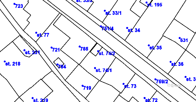 Parcela st. 74/2 v KÚ Vilémov u Humpolce, Katastrální mapa
