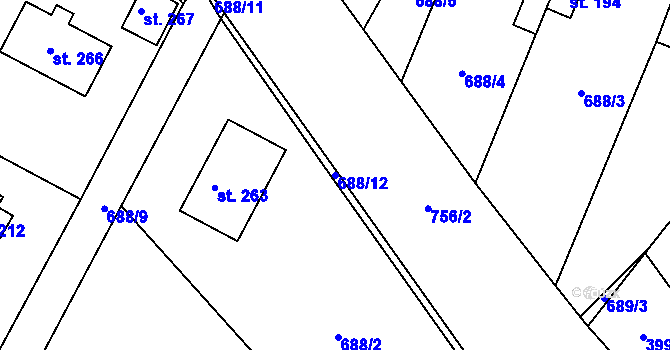 Parcela st. 688/12 v KÚ Vilémov u Humpolce, Katastrální mapa