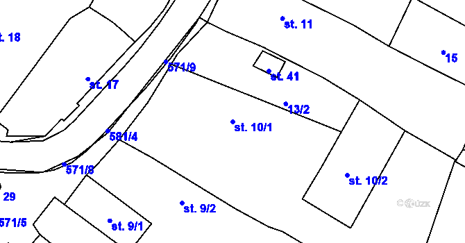 Parcela st. 10/1 v KÚ Hunčice, Katastrální mapa