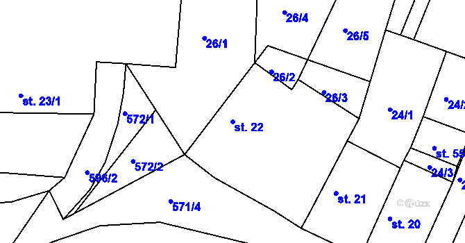 Parcela st. 22 v KÚ Hunčice, Katastrální mapa