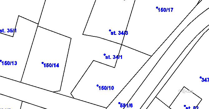 Parcela st. 34/1 v KÚ Hunčice, Katastrální mapa