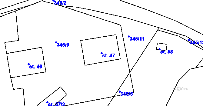 Parcela st. 47 v KÚ Hunčice, Katastrální mapa