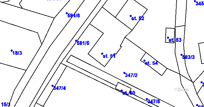 Parcela st. 51 v KÚ Hunčice, Katastrální mapa