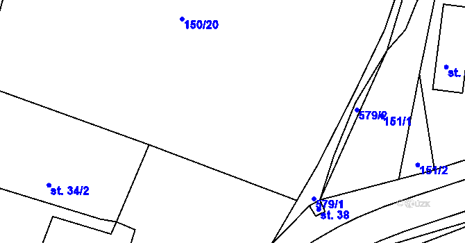 Parcela st. 150/21 v KÚ Hunčice, Katastrální mapa
