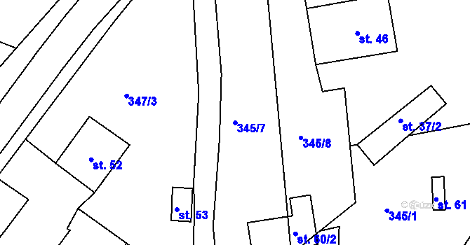 Parcela st. 345/7 v KÚ Hunčice, Katastrální mapa