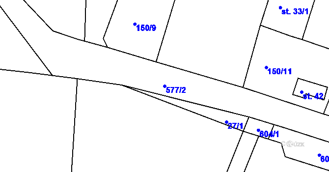 Parcela st. 577/2 v KÚ Hunčice, Katastrální mapa