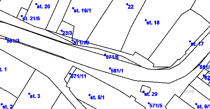 Parcela st. 571/6 v KÚ Hunčice, Katastrální mapa