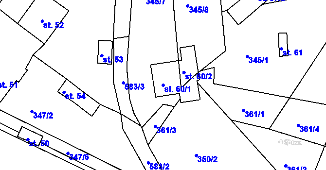Parcela st. 60/1 v KÚ Hunčice, Katastrální mapa