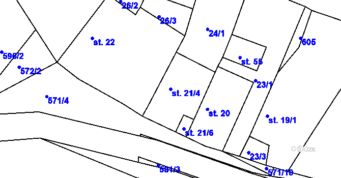 Parcela st. 21/4 v KÚ Hunčice, Katastrální mapa