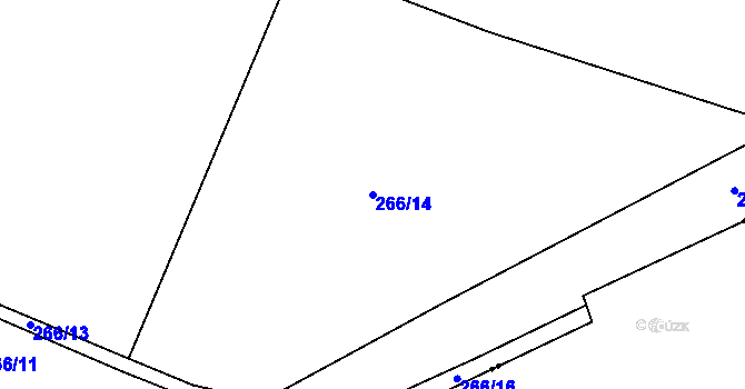 Parcela st. 266/14 v KÚ Hunčice, Katastrální mapa